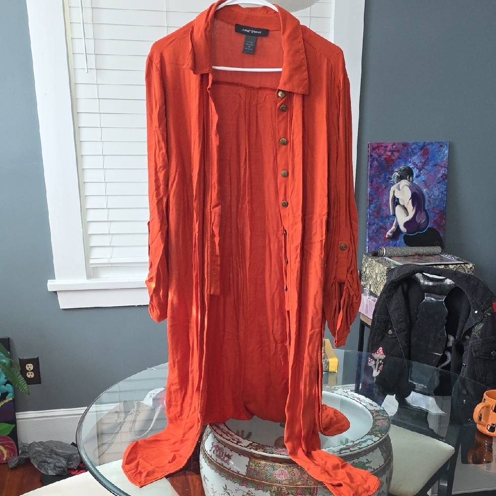 Ashley Stewart Rust Button-Up Shirt Tunic